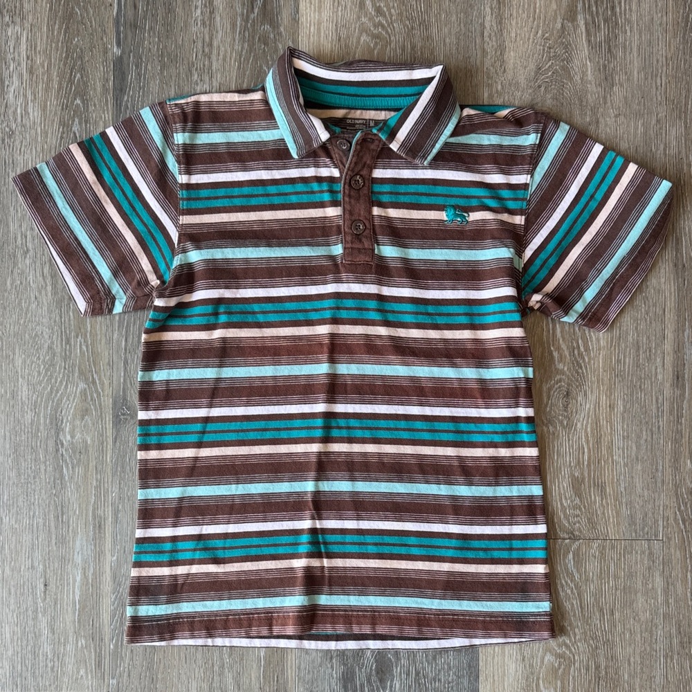 Boys Striped Polo Shirt - Brown & Teal